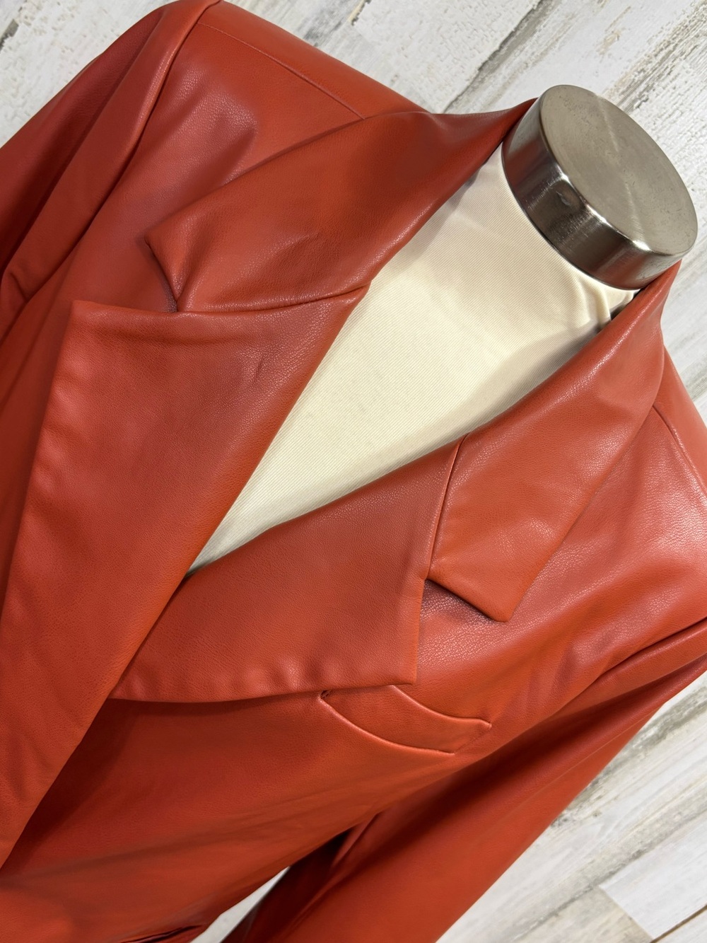 WeWoreWhat Downtown Vegan Leather Rust Cognac Blazer Jacket - Picture 6 of 14